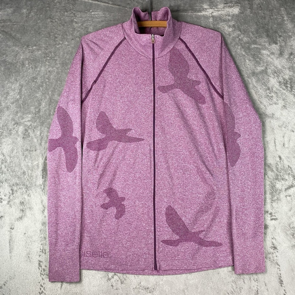 Oiselle Full Zip Womens Sz M Pink Purple Flyte Fly Out Birds Athleisure Running